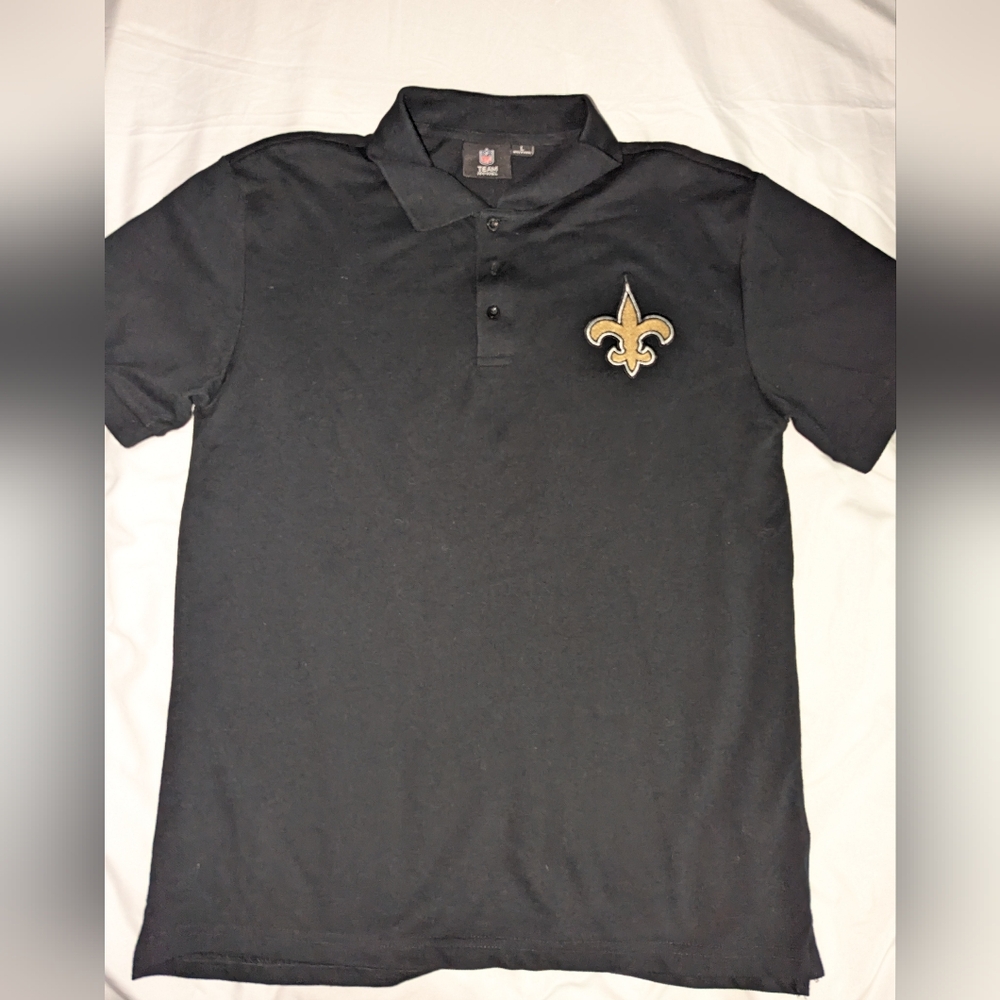 NFL Team Apparel Men's Large‎ New Orleans Saints Black Logo Short Sleeve Polo